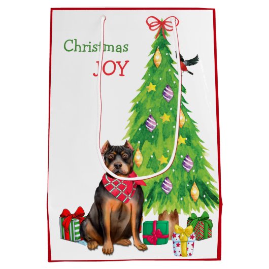 Niedlicher Pit Bull und Weihnachtsbaum Mittlere Geschenktüte (Rückseite)