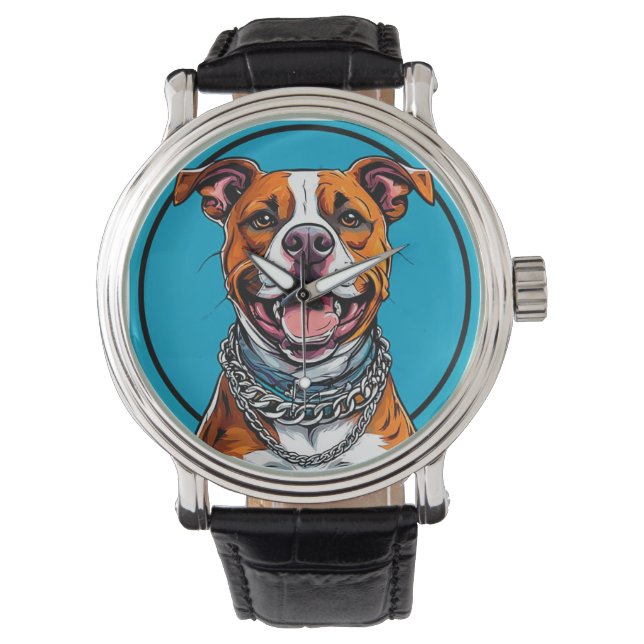 Niedlicher Pitbulhund Armbanduhr (Vorderseite)