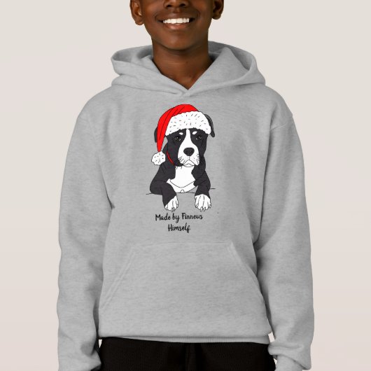 Niedlicher Pitbull-Cartoon mit Weihnachtsmannmütze Hoodie (Vorderseite)
