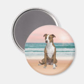 Niedlicher Pitbull Hund sitzend am Strand mit Sonn Magnet (Vorderseite/Rückseite)