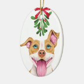 Niedlicher Pitbull Hund unter dem Mistelzweig Keramik Ornament (Links)