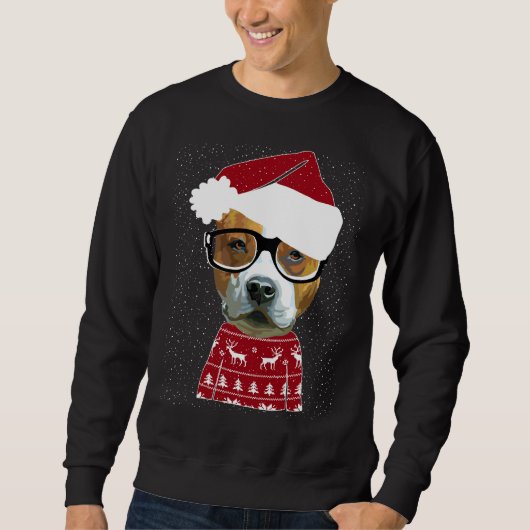 Niedlicher Pitbull in Weihnachtsmannmütze Ugly Chr Sweatshirt (Vorderseite)