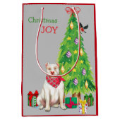 Niedlicher Pitbull und Weihnachtsbaum Mittlere Geschenktüte (Vorderseite)