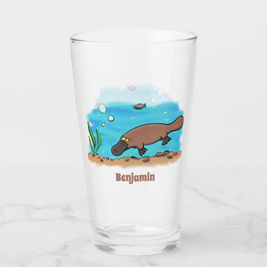 Niedlicher Platypus-Cartoon Glas (Rückseite)