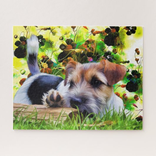 Niedlicher Playful Terrier-Welpen-Hund im Puzzle (Horizontal)