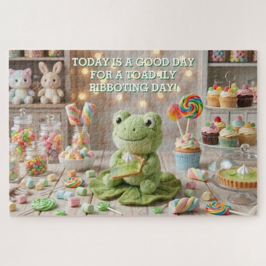 Niedlicher Plüschfrosch mit Key Lime Pie Puzzle (Horizontal)