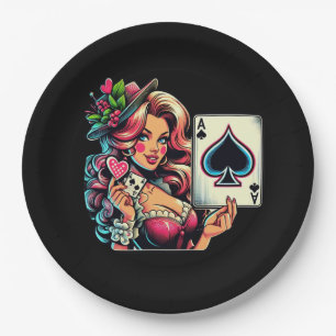Niedlicher Poker Party Vintag Lady Pappteller