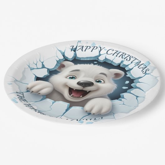 Niedlicher Polar Bär 3D Weihnachten Pappteller (Schrägansicht)
