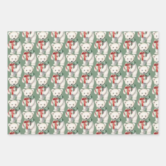 Niedlicher Polar Bär Aquarell Grün Geschenkpapier Set (Vorderseite 2)