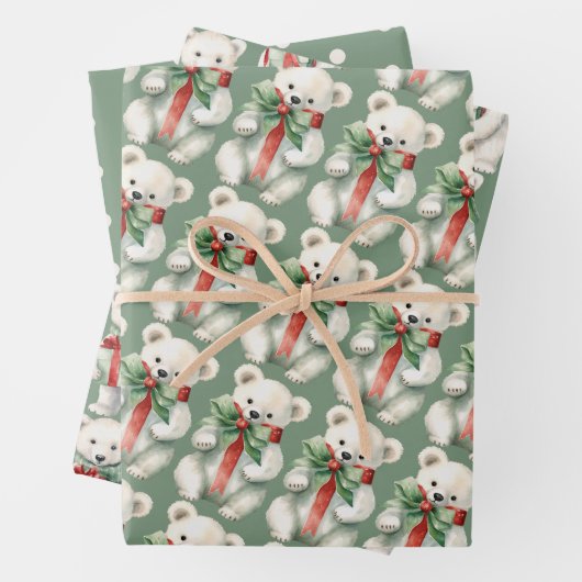 Niedlicher Polar Bär Aquarell Grün Geschenkpapier Set (Beispiel)