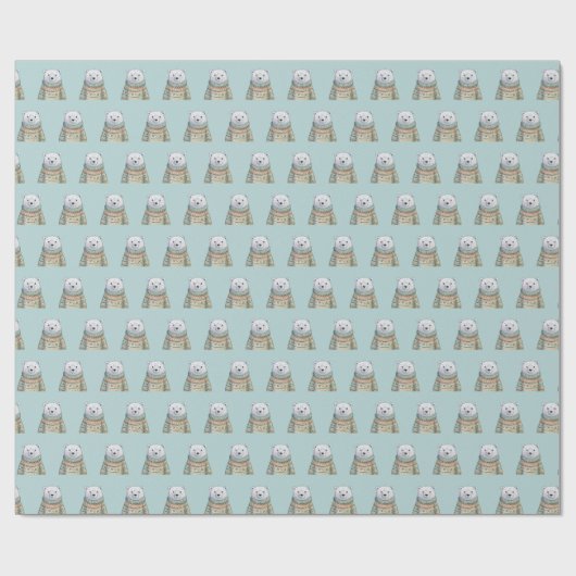 Niedlicher Polar Bär auf Pulver Blaues Weihnachtsm Geschenkpapier (Flach)
