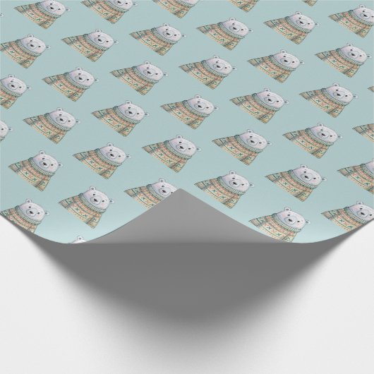 Niedlicher Polar Bär auf Pulver Blaues Weihnachtsm Geschenkpapier (Ecke)