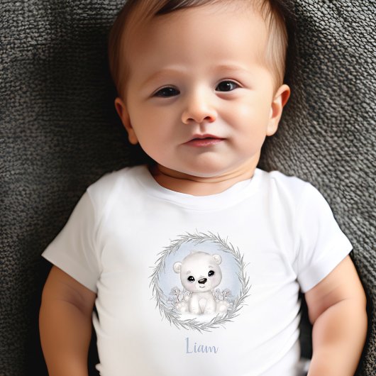 Niedlicher Polar Bär Blauer Name Winterjunge Baby  Baby T-shirt