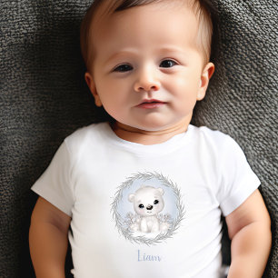 Niedlicher Polar Bär Blauer Name Winterjunge Baby T-shirt