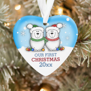 Niedlicher Polar Bär Couple First Christmas Ornament