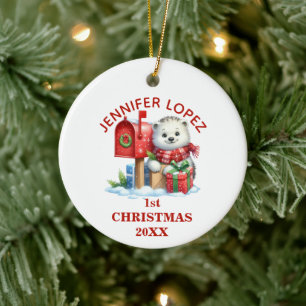 Niedlicher Polar-Bär Erste Weihnacht Personalisier Keramik Ornament