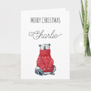 Niedlicher Polar Bär Frohe Weihnachtsbezeichnung g Feiertagskarte