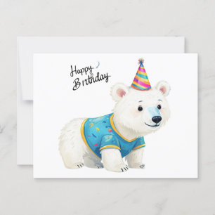 Niedlicher Polar Bär Happy Birthday Party Hat Art Postkarte