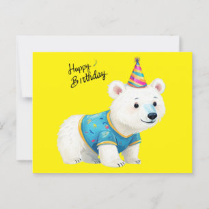 Niedlicher Polar Bär Happy Birthday Party Hat Art Postkarte