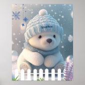 Niedlicher Polar Bär im Schnee Blue Hat Scarf Cust Poster (Vorne)