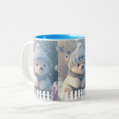 Niedlicher Polar-Bär im Schnee Blue Hat Scarf Cust Zweifarbige Tasse (Vorderseite Links)