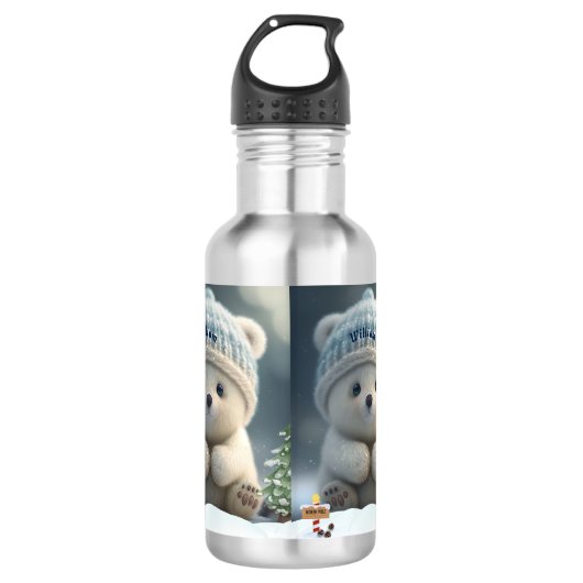 Niedlicher Polar-Bär in Snow Blue Hat Personalisie Edelstahlflasche (Vorderseite)