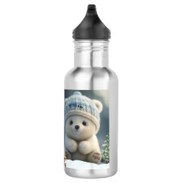 Niedlicher Polar-Bär in Snow Blue Hat Personalisie Edelstahlflasche