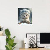 Niedlicher Polar Bär in Snow Blue Hat Personalisie Poster (Heimbüro)