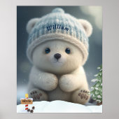 Niedlicher Polar Bär in Snow Blue Hat Personalisie Poster (Vorne)