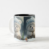 Niedlicher Polar-Bär in Snow Blue Hat Personalisie Zweifarbige Tasse (Vorderseite Links)