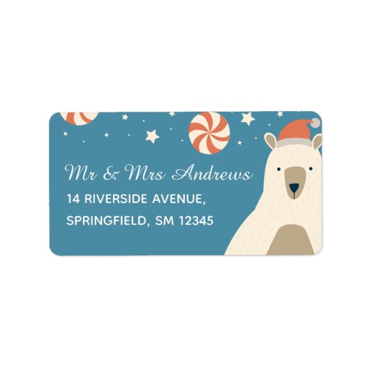 Niedlicher Polar-Bär in Weihnachtsmannmütze Weihna Adressaufkleber (Vorne)
