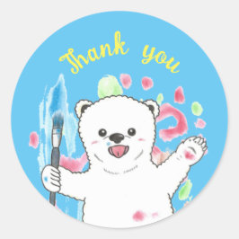 Niedlicher Polar Bär Künstler Danke Blue Sticker