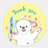 Niedlicher Polar-Bär-Künstler Danke, Yellow Sticke Runder Aufkleber (Vorderseite)