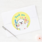 Niedlicher Polar-Bär-Künstler Danke, Yellow Sticke Runder Aufkleber (Umschlag)