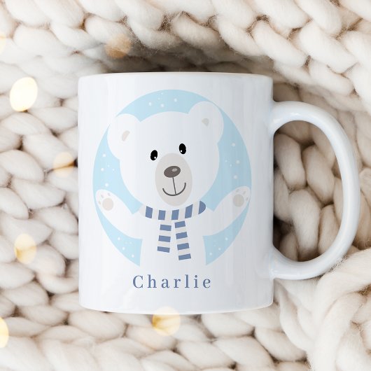 Niedlicher Polar Bär mit blauem Scarf Weihnachten Kaffeetasse