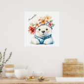 Niedlicher Polar-Bär mit Blume Poster (Küche)