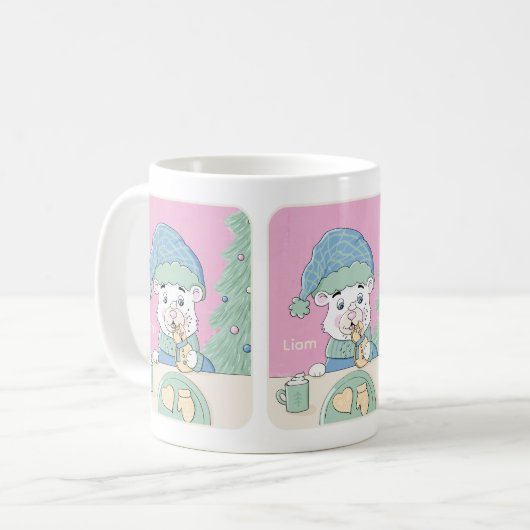 Niedlicher Polar Bär mit Cookie Kid Holiday Tasse (Vorderseite Links)
