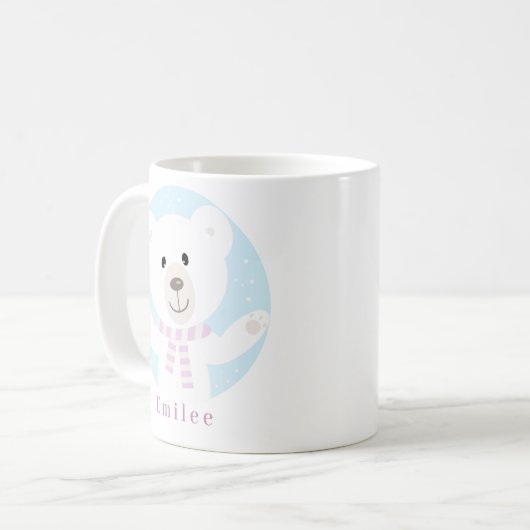Niedlicher Polar Bär mit rosa Scarf Weihnachten Kaffeetasse (Vorderseite Links)