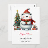 Niedlicher Polar Bär mit Weihnachtsbaum Happy Holi Postkarte (Vorne/Hinten)