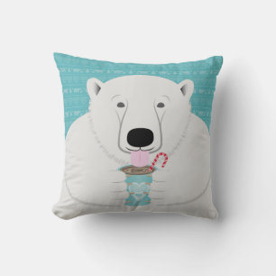 Niedlicher Polar Bär Sipping Hot Kakao Aquamarin Kissen