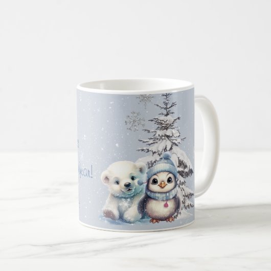 Niedlicher Polar-Bär und Pinguin-Nordpol Weihnacht Kaffeetasse (VorderseiteRechts)