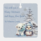 Niedlicher Polar-Bär und Pinguin-Nordpol Weihnacht Ornament Aus Metall (Vorderseite)