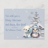 Niedlicher Polar-Bär und Pinguin-Nordpol Weihnacht Postkarte (Vorderseite)