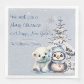 Niedlicher Polar-Bär und Pinguin-Nordpol Weihnacht Serviette (Vorderseite)