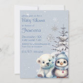 Niedlicher Polar-Bär und Pinguin-Nordpol-Winter Einladung (Vorderseite)