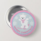 Niedlicher Polar Bär und Schneeflocken Rosa Weihna Button (Vorne & Hinten)