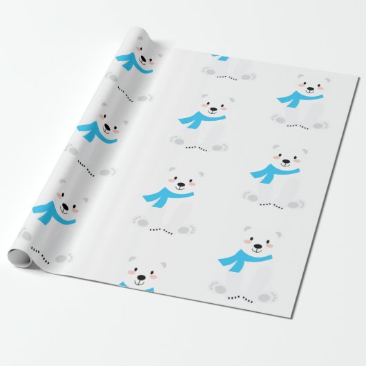 Niedlicher Polar Bear Baby Boy Blue Geschenkpapier (Ungerollt)