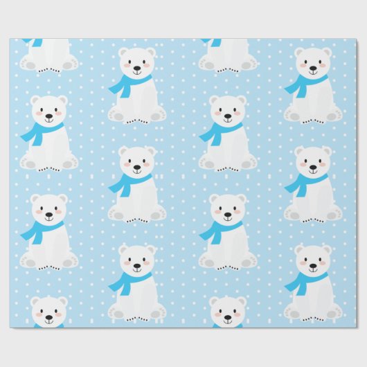 Niedlicher Polar Bear Baby Boy Blue Geschenkpapier (Flach)