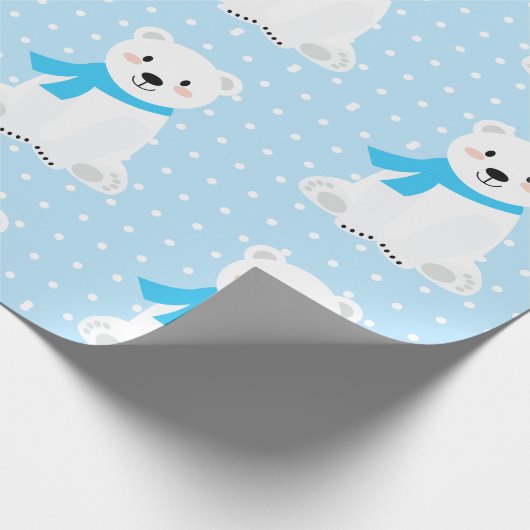 Niedlicher Polar Bear Baby Boy Blue Geschenkpapier (Ecke)