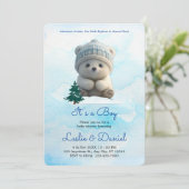 Niedlicher Polar Bear Blue Babydusche Einladung (Stehend Vorderseite)